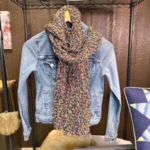 Vintage Ha Gattini Hand-Woven Ribbon Scarf - Jewel Tone Lattice Wrap